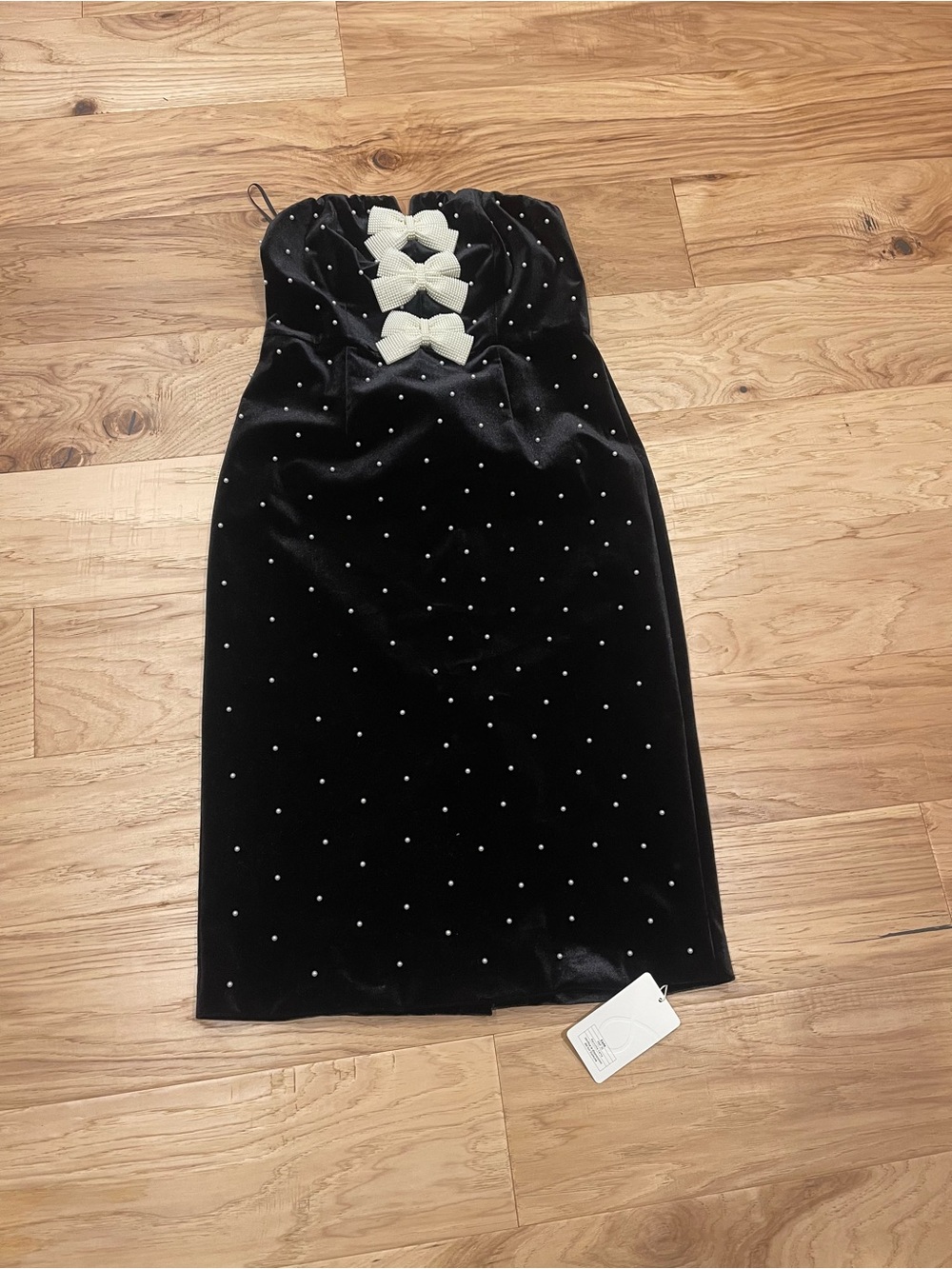 MOTF Black Velvet Kids Dress with Ivory Bow Accents